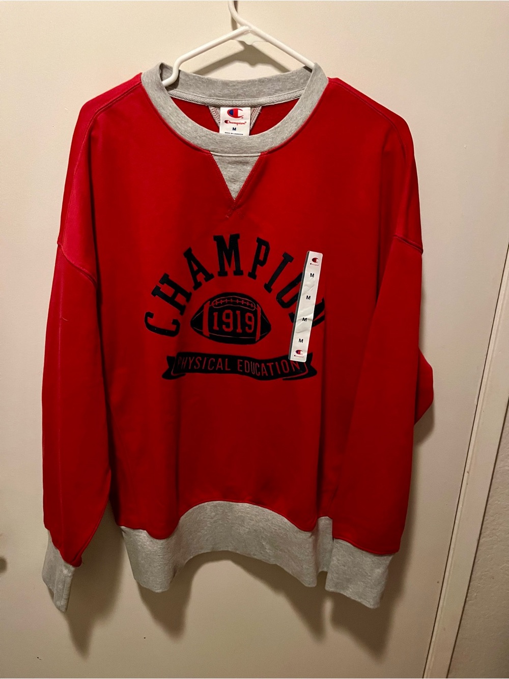 Champion Red and Gray Crewneck Sweatshirt with 'Graphic